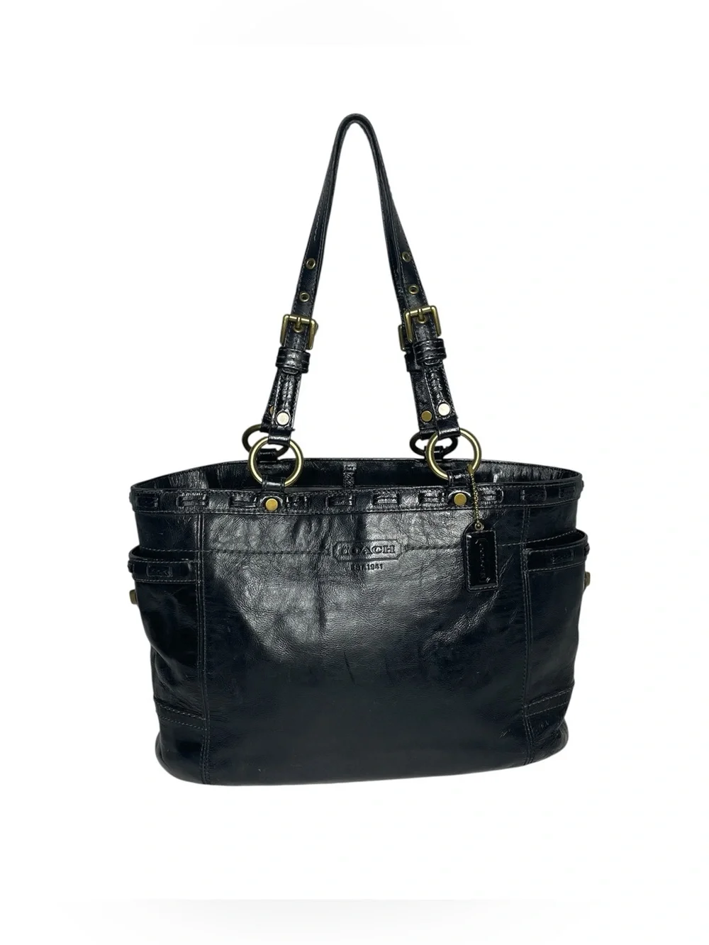 Coach Gallery Patent Laced Leather Tote Bag Handbag Purse Black 11500 Satchel